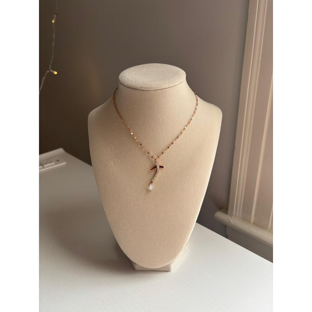 Rose Gold Curved Pendant Necklace Crystal Drop Dainty Elegant Jewelry